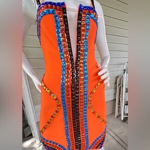 Fashion Nova Orange and Blue Embellished Mini Dress